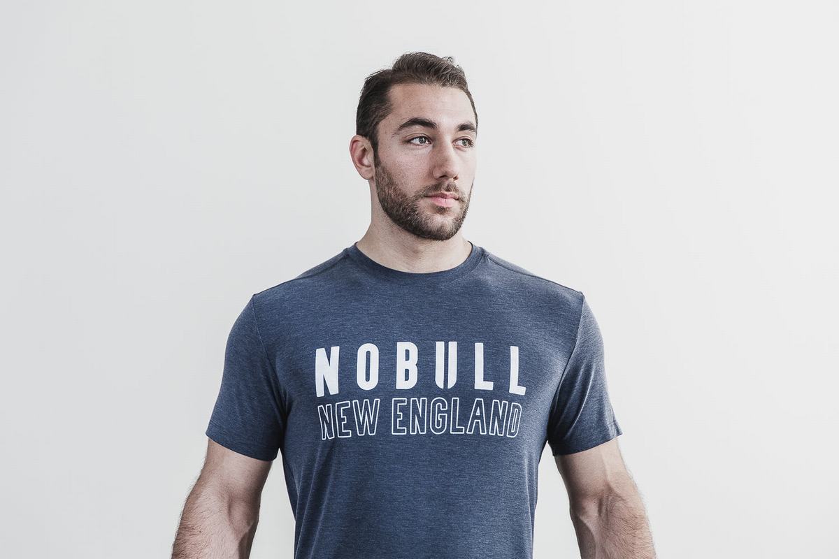 Nobull New England Men's T Shirts Navy | Australia (RU8750)